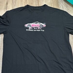 SHEIN Black Tee with Pink Car Graphic